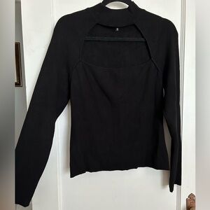 Black Cut Out Mock Neck Long Sleeve Top